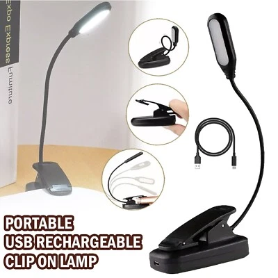 LED Reading Light USB Rechargeable Stand Light Clip On Bed Book Reading Lamp