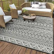MontVoo Outdoor Rug Carpet Waterproof 5x8 Outdoor Patio Rug Mat Reverisble Plastic Straw Outdoor Rug for RV Camping Picnic Beach Balcony Boho Grey