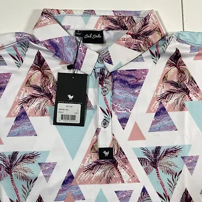 NEW Bad Birdie Polo Shirt Large Golf Cali White Palm Trees All Over Print NWT