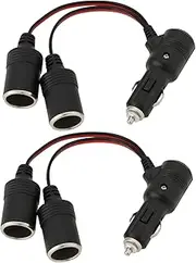 OTOTEC 2Pcs 12 V/24 V 1 to 2 Car Cigarette Lighter Socket Splitter Adapter with Switch Indicator Light 15CM 19AWG Extension Cable for Car, Truck, Caravans