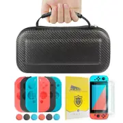 Nintendo Switch Black Carrying Case+2pc Tempered Glass+3 Color Set Joy-Con Case
