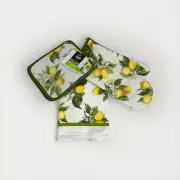 Home Collection Lemons Design Green And Yellow Pot Holder Oven Mitt Towel NEW