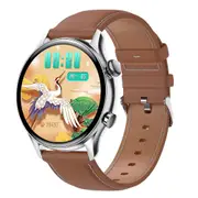 1.36 Inch Amoled Screen Leather Strap Smart Watch Support Nfc Function / Blood Oxygen Monitoring Silver Smart Watches