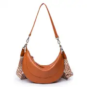 Crossbody Bag for Women Vegan Leather Handbag with Adjustable Guitar Strap,Brown