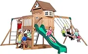 Backyard Discovery Montpelier Cedar Wood Play Centre Swing Set with Slide and Clubhouse