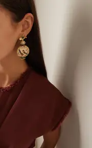 [Silvia Furmanovich] Marquetry Wood 18K Yellow Gold Diamond, Tourmaline Bottle Earrings