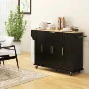 HOMCOM Kitchen Island on Wheels, Kitchen Cart with Solid Wood Top, Black