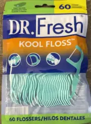 Dr Fresh Kool Floss Mint Waxed 60 Dental Floss Picks-1ok of 60-Brand New-SHIP24