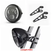 7" Gloss Black LED headlight daymaker + bracket cafe racer bobber project custom