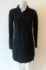 NWT WOMENS SPLENDID BLACK LONG SLEEVE 1/2 BUTTON PULLOVER SHIRT DRESS S *