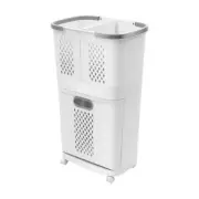 YIYIBYUS Household Laundry Hamper Cart 29.3" Plastic Movable Off-White Finish