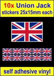 10 Small Union Jack stickers UK Bike Helmet Slot Car England flag laptop Decal