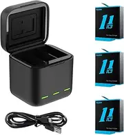 [TELESIN] GoPro Hero10 9 Batteries 3-Pack and Type-C Cable USB Quick Charger with 3-Channel for GoPro Hero 9 Black Accessories,Perfect Compatible with Original Go Pro10 9 Batteries and Charger