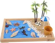 Japanese Mini Beach Zen Garden Ocean Theme Micro Landscape Sandbox Decor for Desk Tranquil Sand Table Artware Adornment Miniature Seaside Relaxation