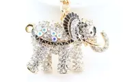 Gold Sparkling Elephant Fashion Keychain Crystal Cute Animal Present Gift E14