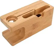 Respicefinem Bamboo Charging Dock Station for Mobile Phone Watch Portable Chargeable Holder with Cable Management for Office and Home Use