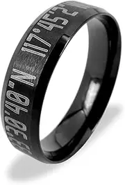 [Gemini] Custom Engrave Groom Bride Comfort-Fit Bevel Edge Black Plain Wedding Band Titanium Rings Valentine Gift
