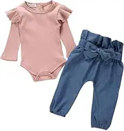 [Generic] Here You are Baby Girls Newborn Romper Clothes Set Jeans Bodysuit+Denim Outfits Pants Baby Kids Girls Outfits&Set Little Girls Outfits