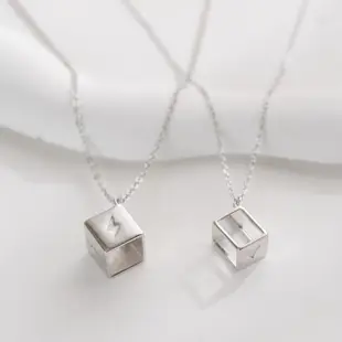 【Porabella】925純銀情侶款項鍊 男女款時尚小眾簡約 心電心方塊獨特項鍊 Necklace 一對販售