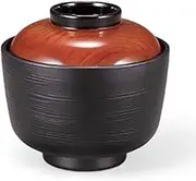 J-Kitchens Heat Resistant Shinobi Small Suction Bowl (Soup Bowl, Bowl, Wan, Lacquerware), Wood Grain/Black Brush, Inner Black, 3.7 x 3.7 x 3.4 inches (9.3 x 9.3 x 8.6 cm), Heat Resistant ABS Resin,