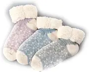 リマーク(Remark) Women's Room Socks, Loose, Warm, Winter, Thermal, Fluffy, Boa Back, Cute, Snow Crystal Design, 3 Color Set