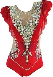 [JoyCan] rhythmic gymnastics suit Red Skin-tight garment with diamonds Diamond Gymnastics Dress Girls' Dance Dress