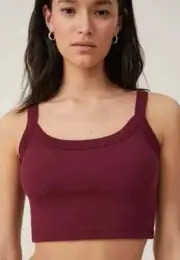 Cotton:On Women's Willa Waffle Cami Crop Top Basic Deep Garnet Red Size XS NEW