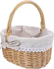 OFFSCH 1Pc Wicker Woven Storage Basket with Linen Cloth Versatile Picnic Basket for Weddings Parties Home Organization