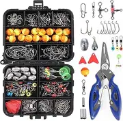 Mingzhe 263pcs Fishing Accessories Set with Tackle Box Including Plier Jig Hooks Sinker Weight Swivels Snaps Sinker Slides
