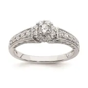0.11ct. CZ Solid Real 14k White Gold Cluster Complete Engagement Ring