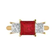 3 ct Princess Cut 3 Stone Tourmaline Promise Bridal Wedding Ring 14k Yellow Gold