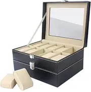 [CFZSALK] Watch Box Watch Holder PU Leather 2-Layer 20 Slots Watch Display Storage Box With Drawer And Glass Top Lockable Watch Jewelry Case Watch Case KeYJ