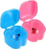 GANAZONO 2 Sets Partial Dentures Case With Strainer Basket And Brush Waterproof Dentures Cup Retainer Cleaning Bath Case Travel For Braces