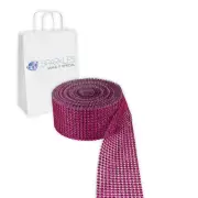 Fuchsia 12 Row Diamond Rhinestone Ribbon Trim Mesh Wrap 10 Yards - Wedding nr