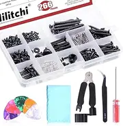 Hilitchi 263Pcs Guitar Repairing Tool Kit with Electric Black Guitar Screw Kit 3 in 1 Guitar String Winder Tool String Cutter Bridge Pin Puller, A Tweezers Screwdriver Guitar Picks Wiping Cloth