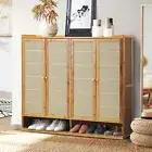 Oikiture Shoe Storage Cabinet Shoes Rack Organiser Shelf 4 Doors Rattan Brown