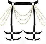[BBOHSS] Women's Body Harness Leg Garter Belt Plus Size Metal chain Garter Thigh Punk Gothic Carnival Halloween Costume