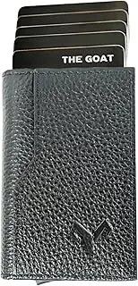 [the goat wallet] Wallet Slim Leather for Men RFID Blocking Bifold Minimalist Card Holder Pop-Up From Pocket Wallet Holds 7 Cards and Cash, Black, Minimalist