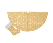 C185 120cm Golden Snowflake Print Christmas Tree Skirt Christmas Tree Decoration Tree Bottom Apron Christmas Tree Skirt
