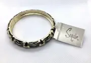 NWT Nordstrom SEQUIN Black Enamel Gold-Tone Rhinestone Bangle Hinged Bracelet