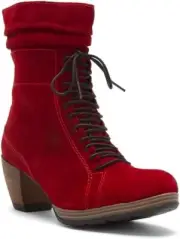 Wolky Women's DHOFAR Red Lace-Up Block Heel Side-Zipped Ankle Boots, Size EU 36