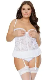 Coquette Queen Crotchless Open Cups Lace Teddy White