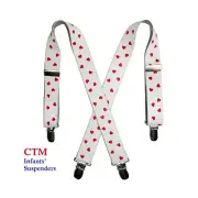 CTM White with red hearts Infant's Elastic Clip-End Suspenders, NWT