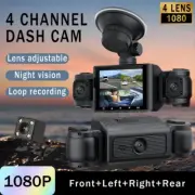 1080P Car Dash Cam 4 Channel Driving Camera Front+Left+Right+ Rear Night Vision