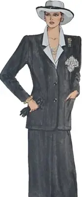 1980s Big Shoulder Longline Batwing Blazer Skirt Vogue Sewing Pattern 9171