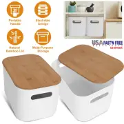 NewHome 2Pcs Storage Bins with Bamboo Lids Stackable Plastic Storage Container