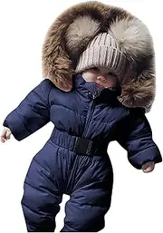 [Generic] Girls Snow Bib 5 6 Girls Jumpsuit Infant Outerwear Hooded Jacket Snowsuit Coat Baby Romper Warm Girls Coat&Jacket Big Kid Snow Jacket Navy