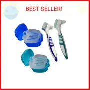 2 Pack Denture Bath Case Cup Box Holder Storage Container with Denture Cleaner B