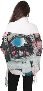 [WOIWB] Women's Scarf, Faux Pashmina Soft Lightweight Shawl Wrap, Astronaut Flowers Print Fashion Scarves