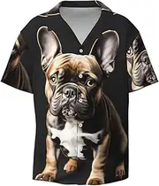 [HVTTIOR] Long Ears French Bulldog Print Short Sleeve Shirt Cuban Collar Beach Casual Style Summer Vacation Relaxed Fit